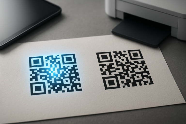 dynamic and static qr codes on textured paper background