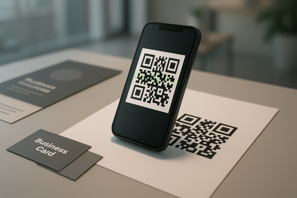 high-quality smartphone scanning a dynamic QR code on a minimalist workspace