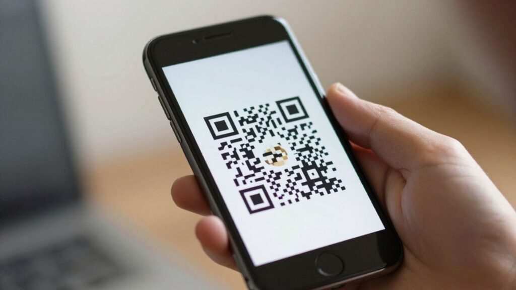 Smartphone displaying a Wi-Fi QR code.
