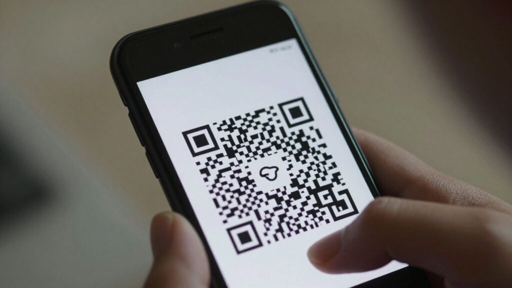 Smartphone scanning a QR code.