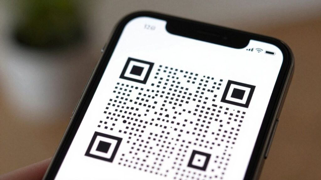 Smartphone displaying Wi-Fi QR code