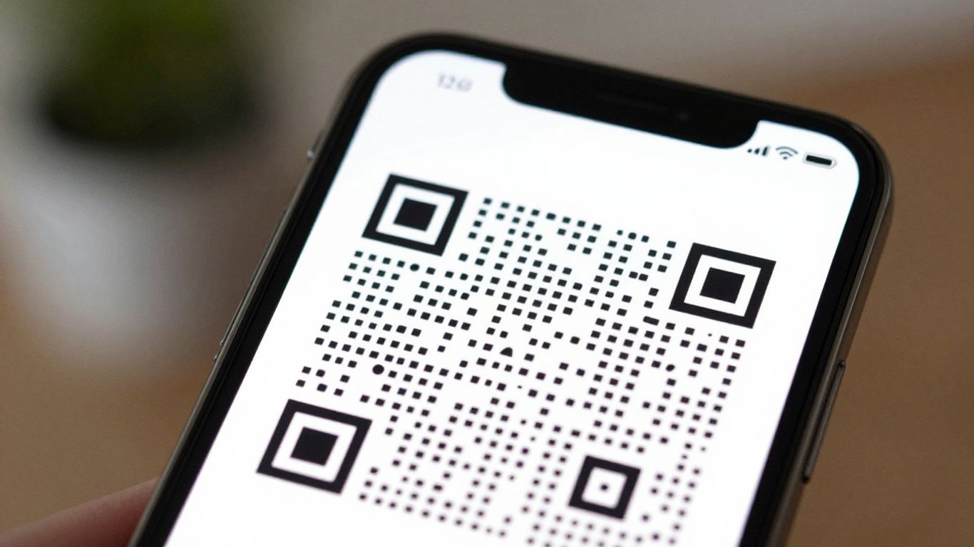 Smartphone displaying Wi-Fi QR code