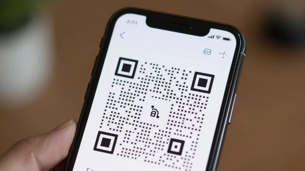 Smartphone displaying an email with a visible QR code.