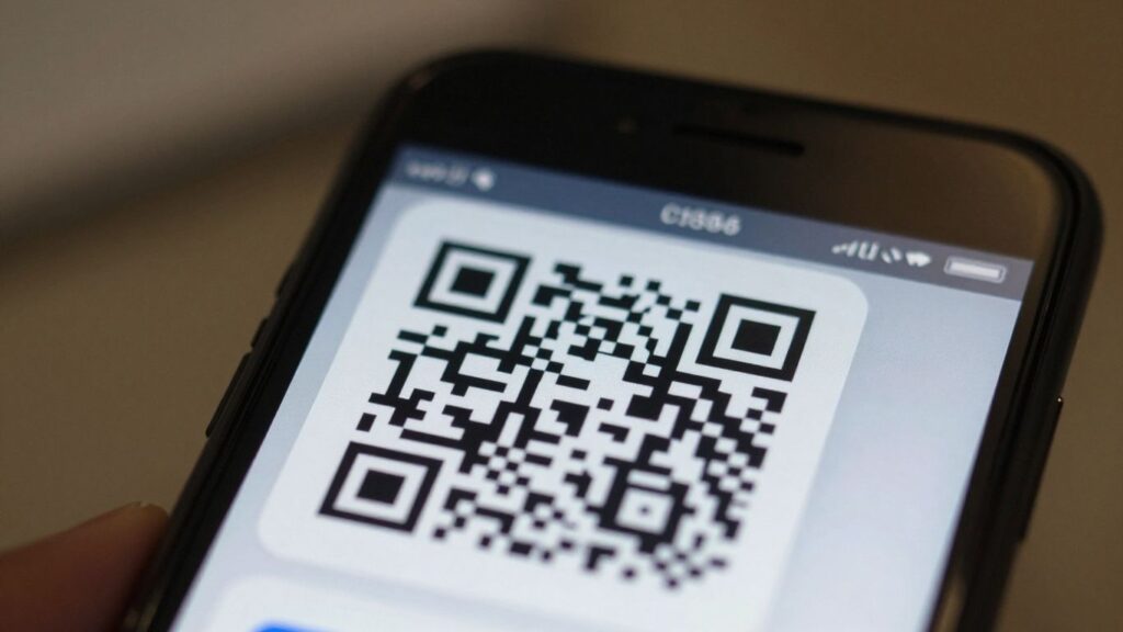 Smartphone scanning a QR code.