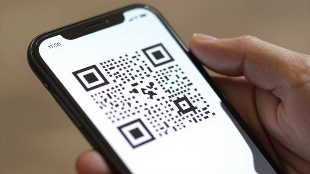 Smartphone displaying a QR code.
