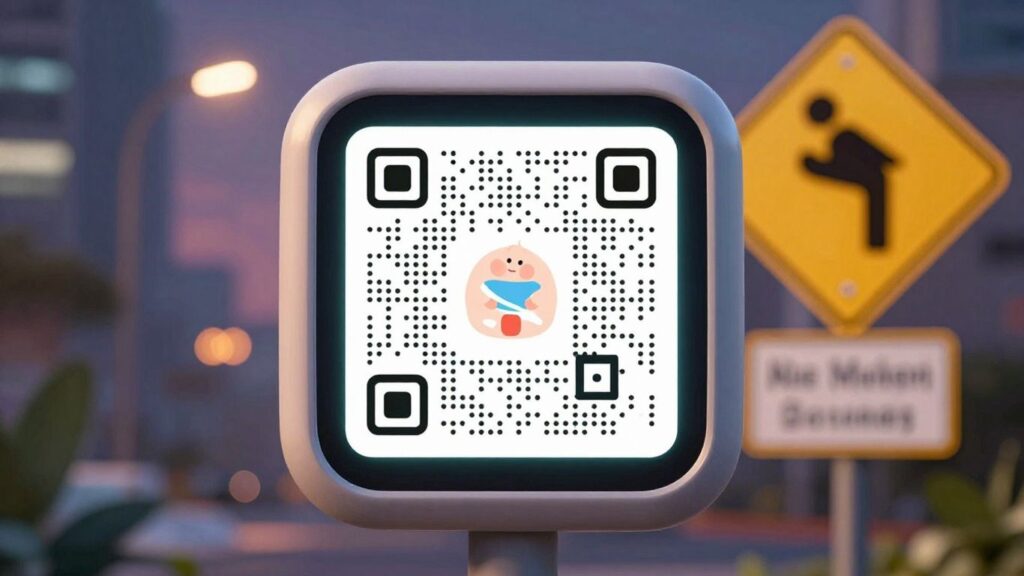 QR codes on baby monitor and road sign.