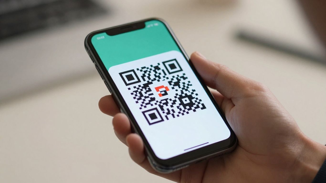 Smartphone displaying a QR code.