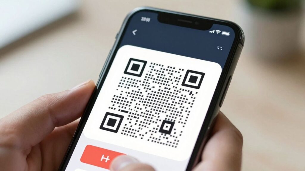 Smartphone displaying a QR code.
