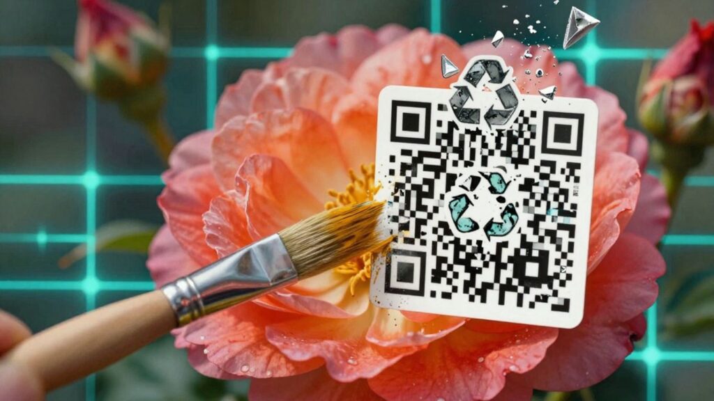 QR codes integrated into art, memorials, and recycling.