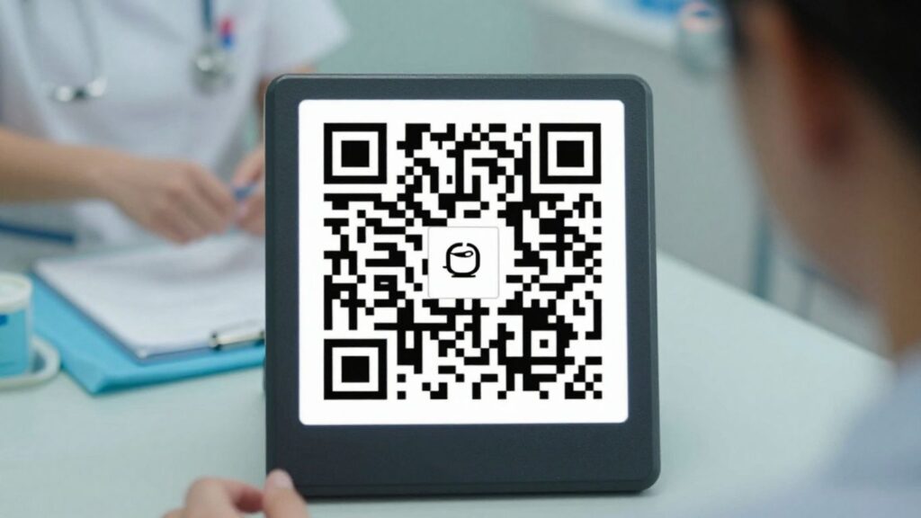 QR code on a patient's wristband in a hospital.