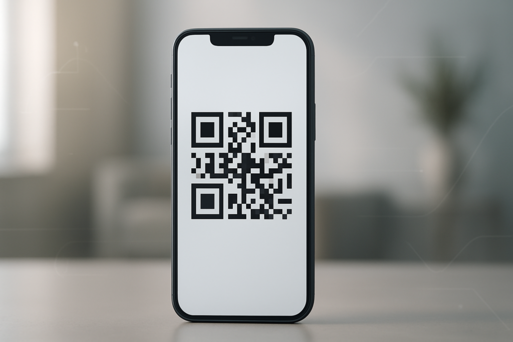 smartphone displaying a QR code for GOV.UK ID Check