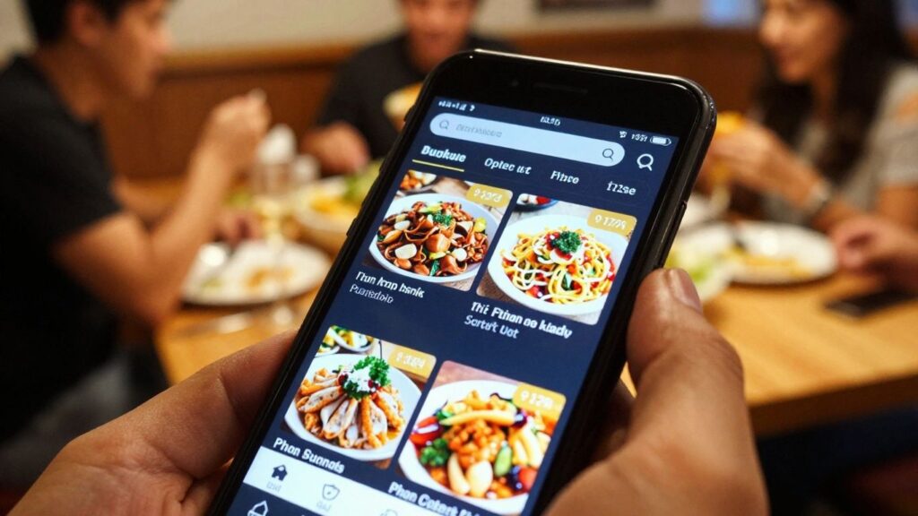 Smartphone displaying a digital menu in a restaurant.