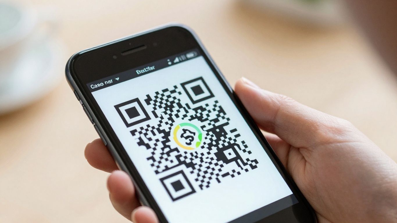 Phone screen showing a QR code.