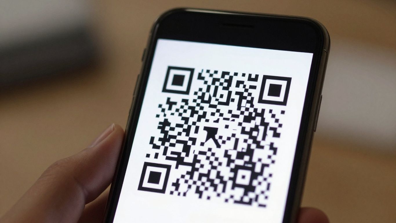 iPhone scanning a QR code on its screen.