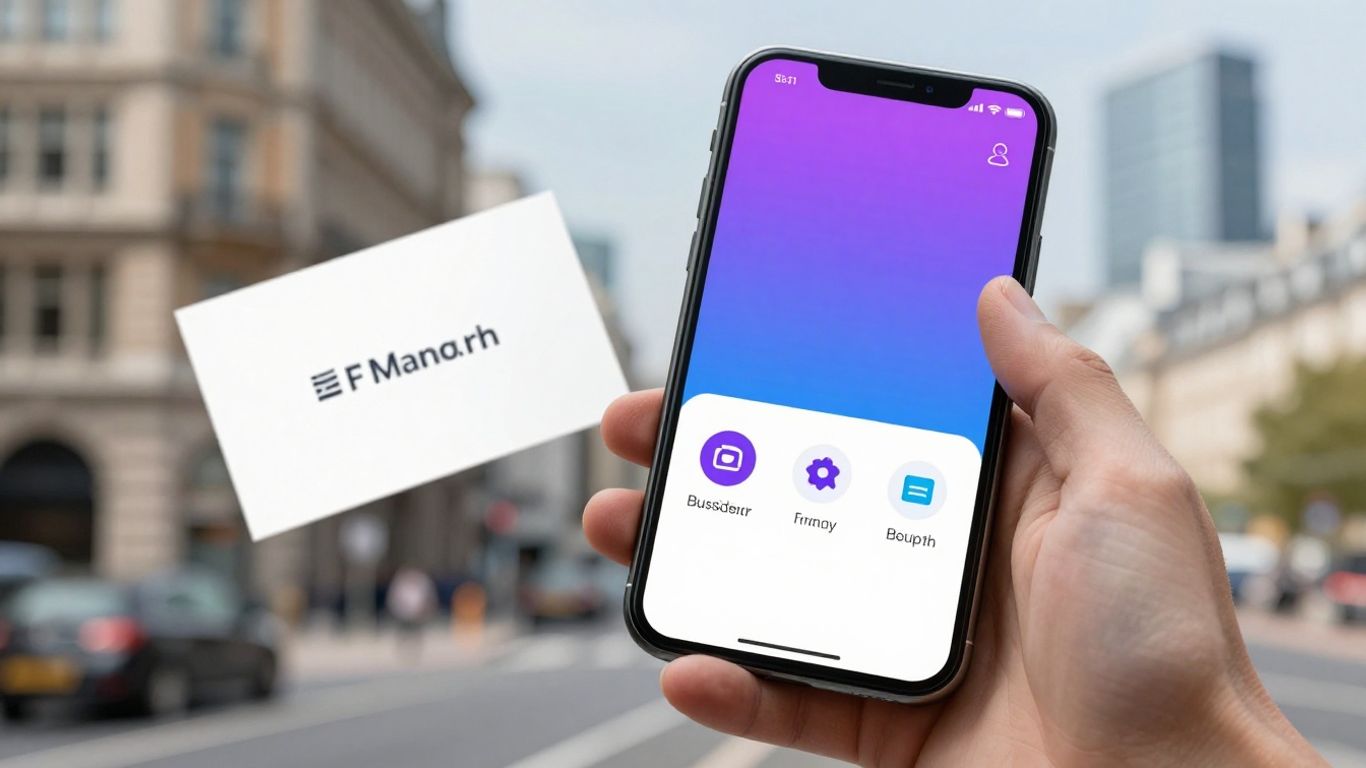 Digital business card on a phone with UK background