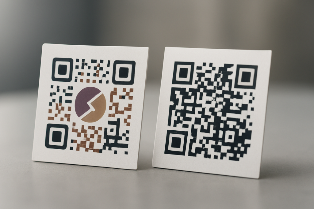 close-up of two branded qr codes on a minimalist surface