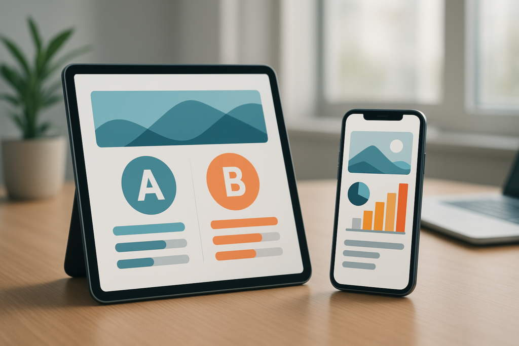 two devices displaying different landing page designs for qr code ab testing