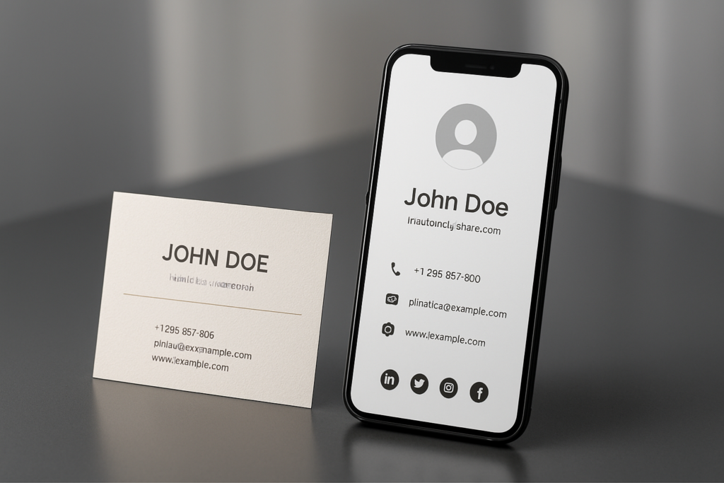 modern business cards showing a virtual business card and a paper card