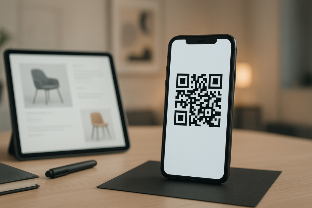 close-up of a smartphone displaying a dynamic QR code, illustrating how to add a qr code to a canva flyer